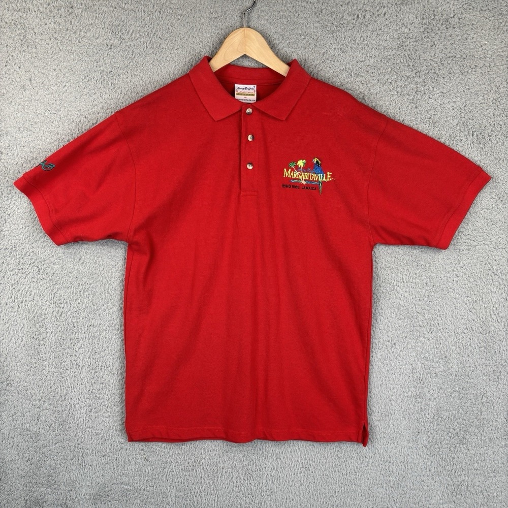 Jimmy Buffett Margaritaville Polo Shirt Mens Medium Red Embroidered Vintage 90s